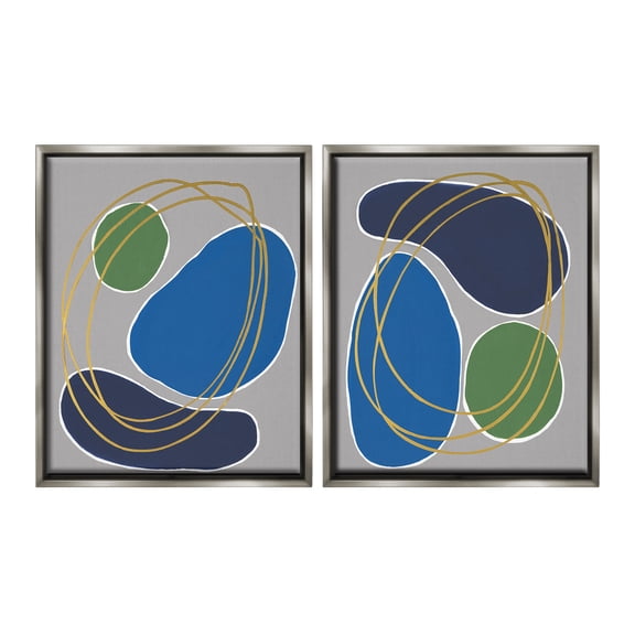 Stupell Industries Contemporary Oblong Shapes Abstract Painting Gray Floater Framed Canvas Art Print Wall Art, 17 x 21, Set of 2