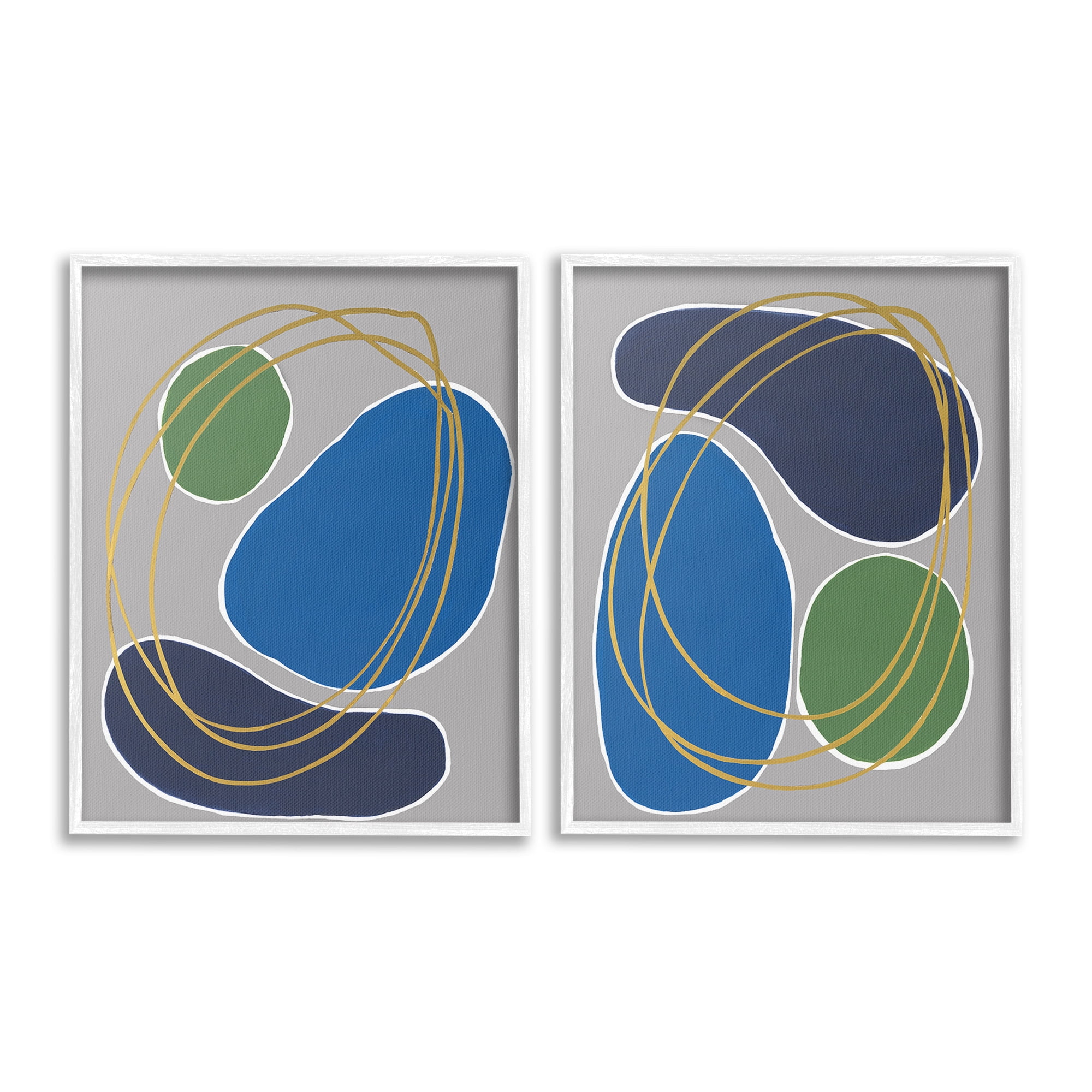 Stupell Industries Contemporary Oblong Shapes Abstract Painting White Framed Art Print Wall Art, 24 x 30, Set of 2