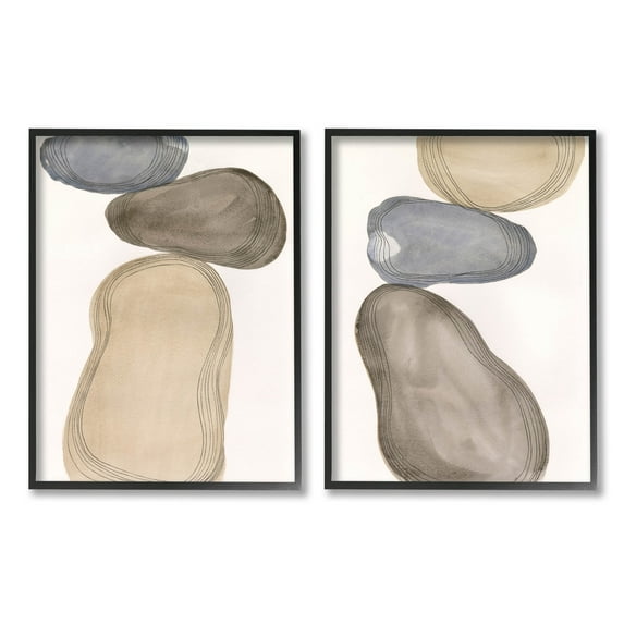 Stupell Industries Contemporary Oblong Shapes Arrangement Graphic Art Black Framed Art Print Wall Art, Set of 2, Design by Laura Marr