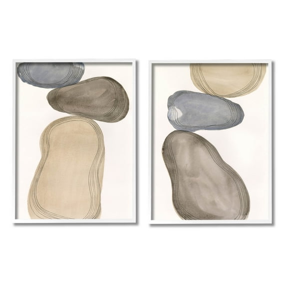 Stupell Industries Contemporary Oblong Shapes Arrangement Graphic Art White Framed Art Print Wall Art, Set of 2, Design by Laura Marr