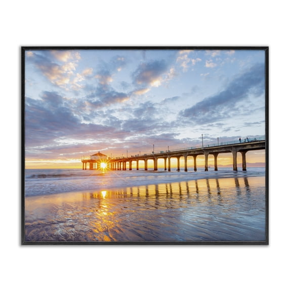 Stupell Industries Contemporary Ocean Pier Sunrise Reflection Black Framed Giclee Art, 20 x 16, by Jeff Poe Photography