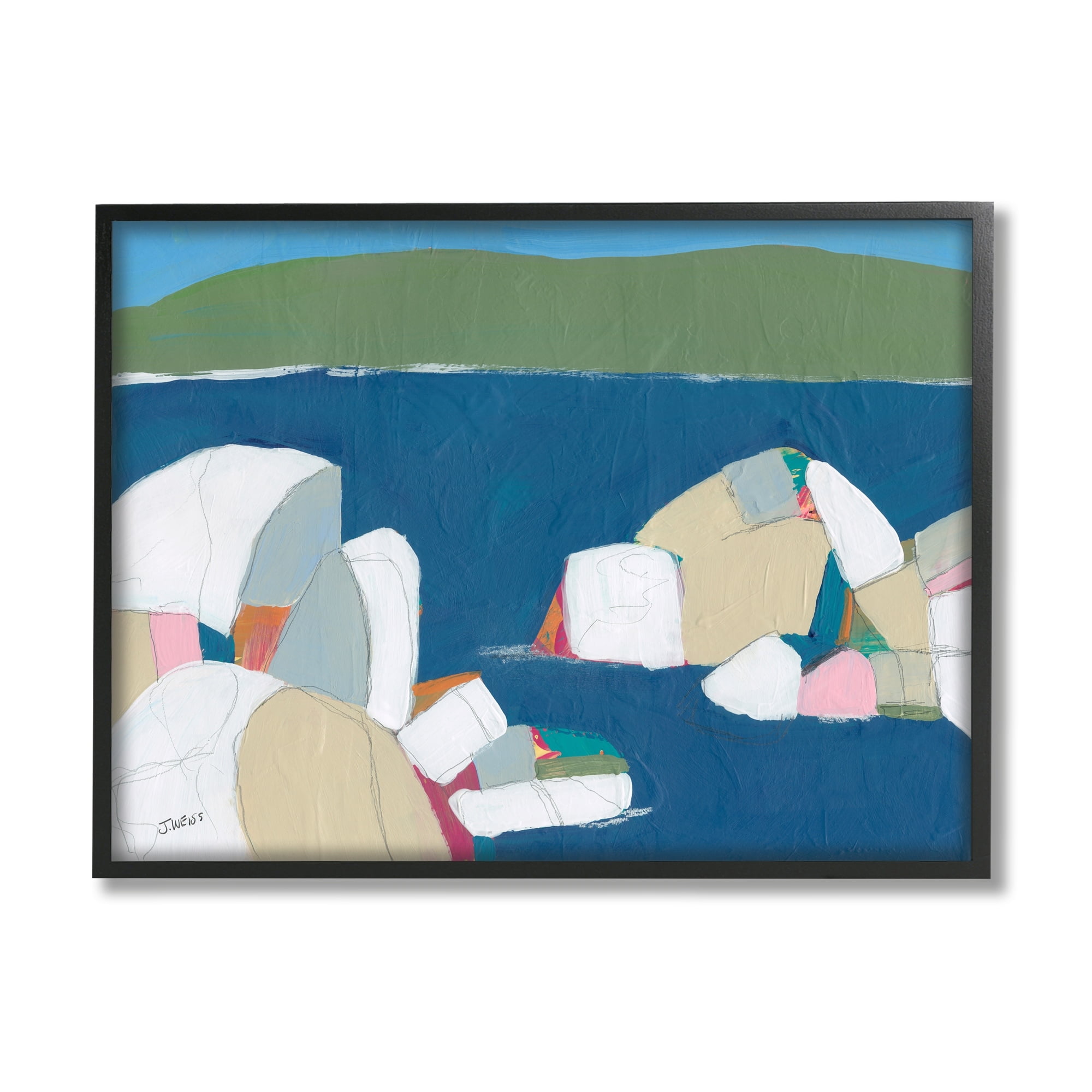 Stupell Industries Contemporary Ocean Rocks Coastal Painting Black Framed Art Print Wall Art