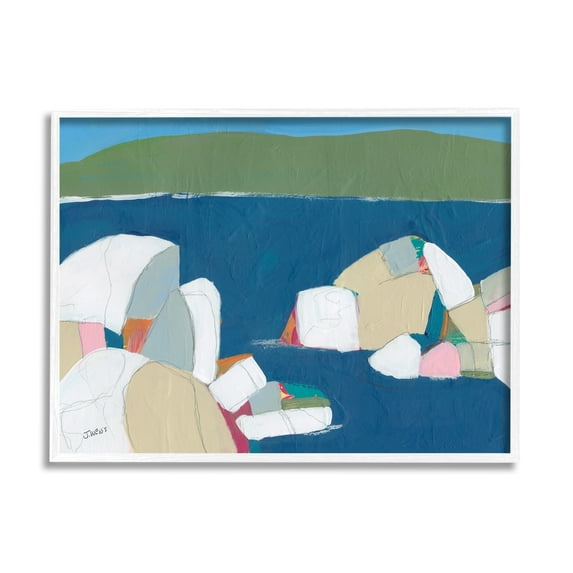 Stupell Industries Contemporary Ocean Rocks Coastal Painting White Framed Art Print Wall Art