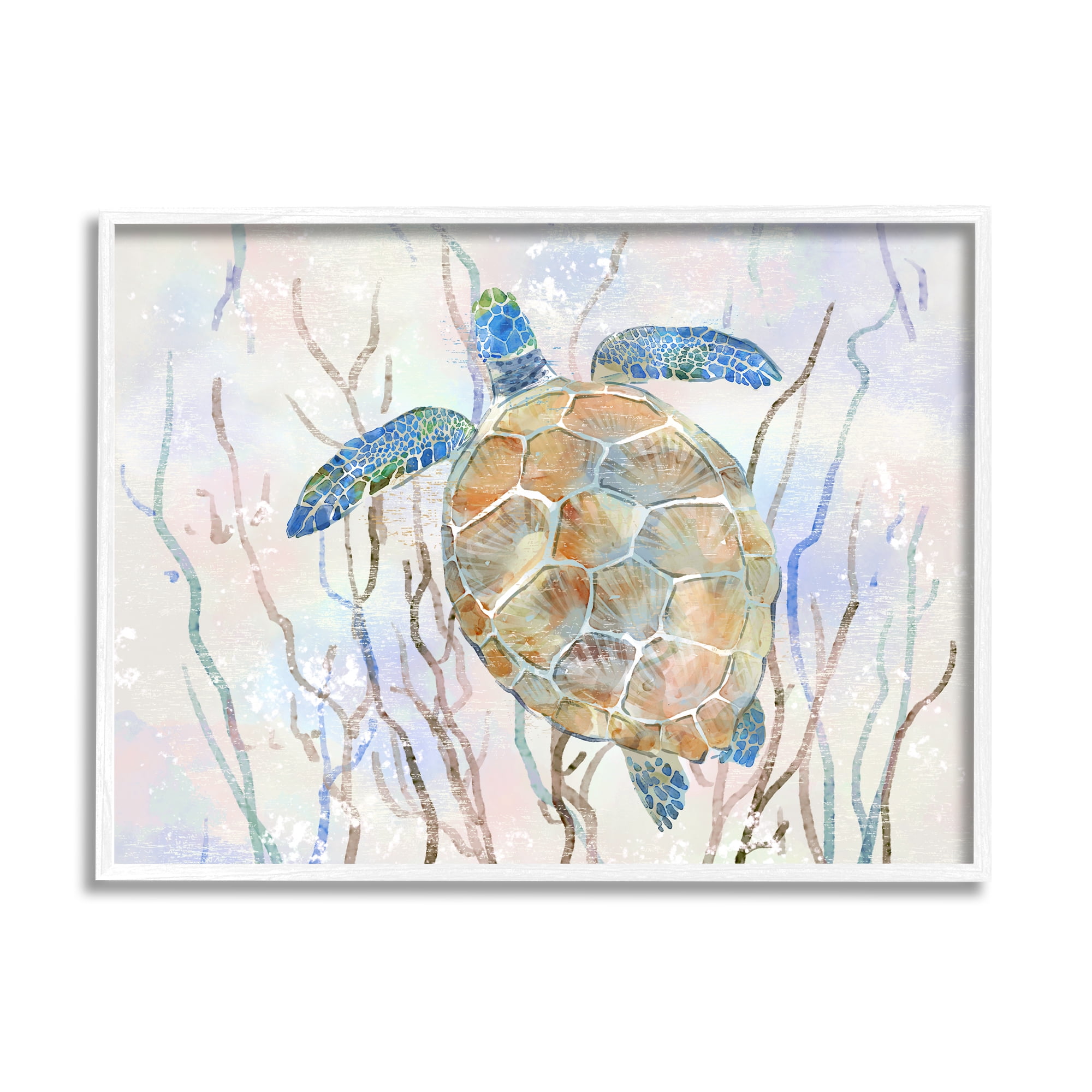 White Framed Abstract Sea Turtle Canvas Wall Art, 20 x 16