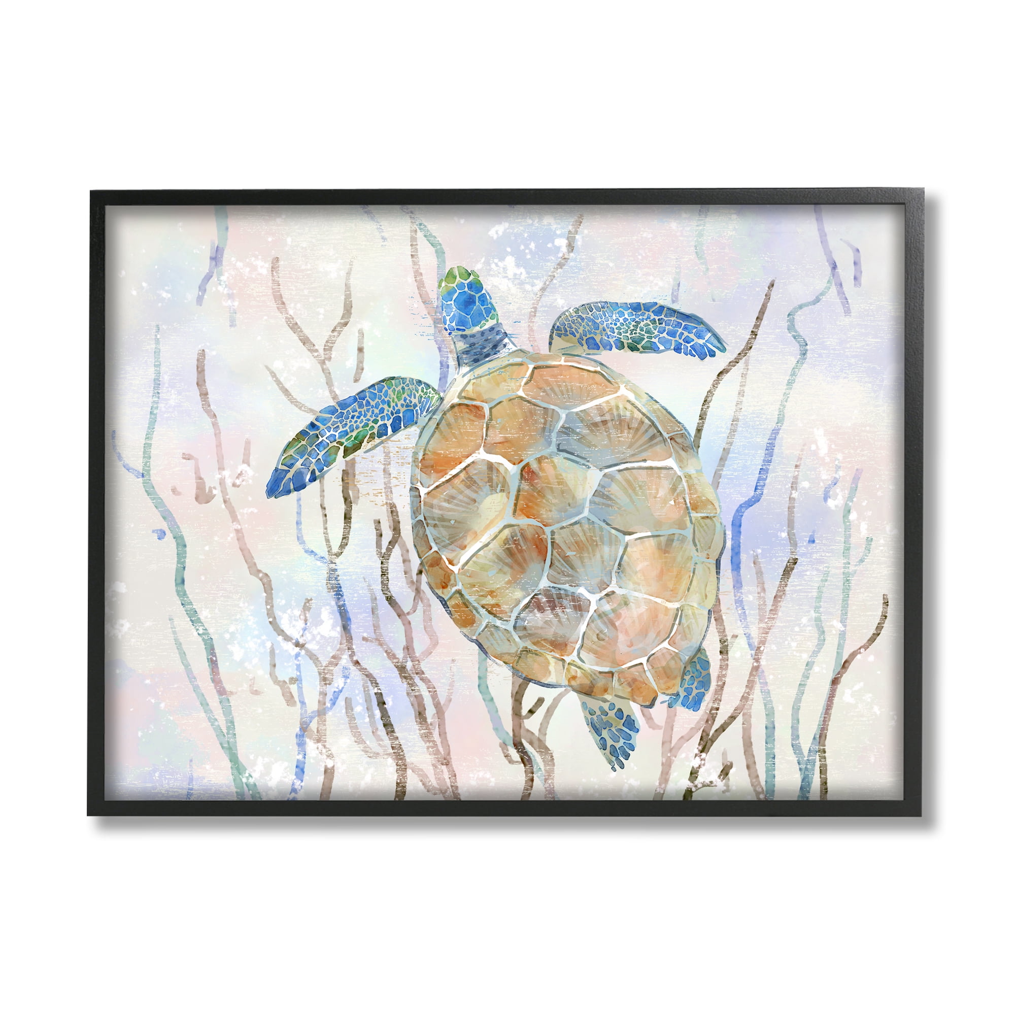 Contemporary Ocean Sea Turtle Abstract Canvas Print with Black Frame