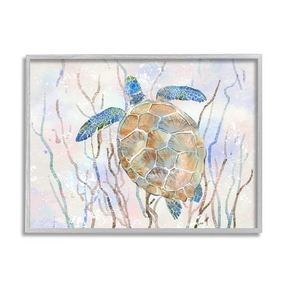 Stupell Industries Contemporary Ocean Sea Turtle Abstract Kelp Sea Life, 30 x 24,Design by Ziwei Li