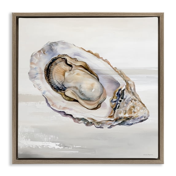Stupell Industries Contemporary Oceanic Oyster in Neutrals Brown Floating Frame Canvas Art, 18 x 18, by Svetlana Aleynikova