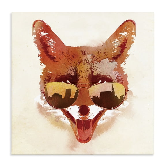Stupell Industries Contemporary Orange and Tan Painterly City Fox With Aviators Canvas Art, 17 x 17, by Robert Farkas