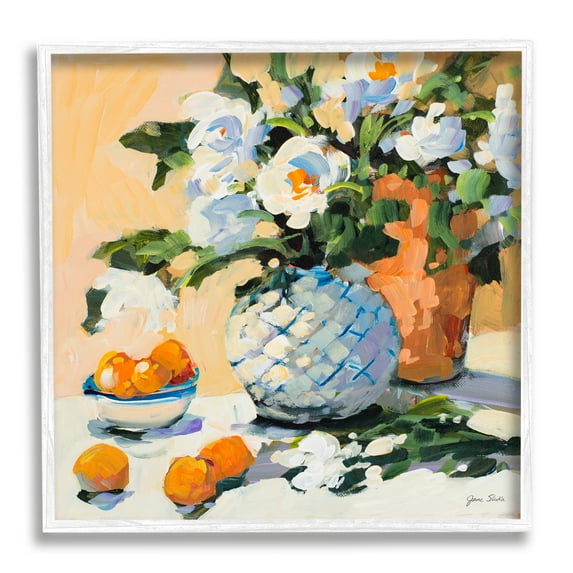 Stupell Industries Contemporary Oranges and Spring Florals Table Still Life Botanical & Floral Painting White Framed Art Print Wall Art, 24 x 24