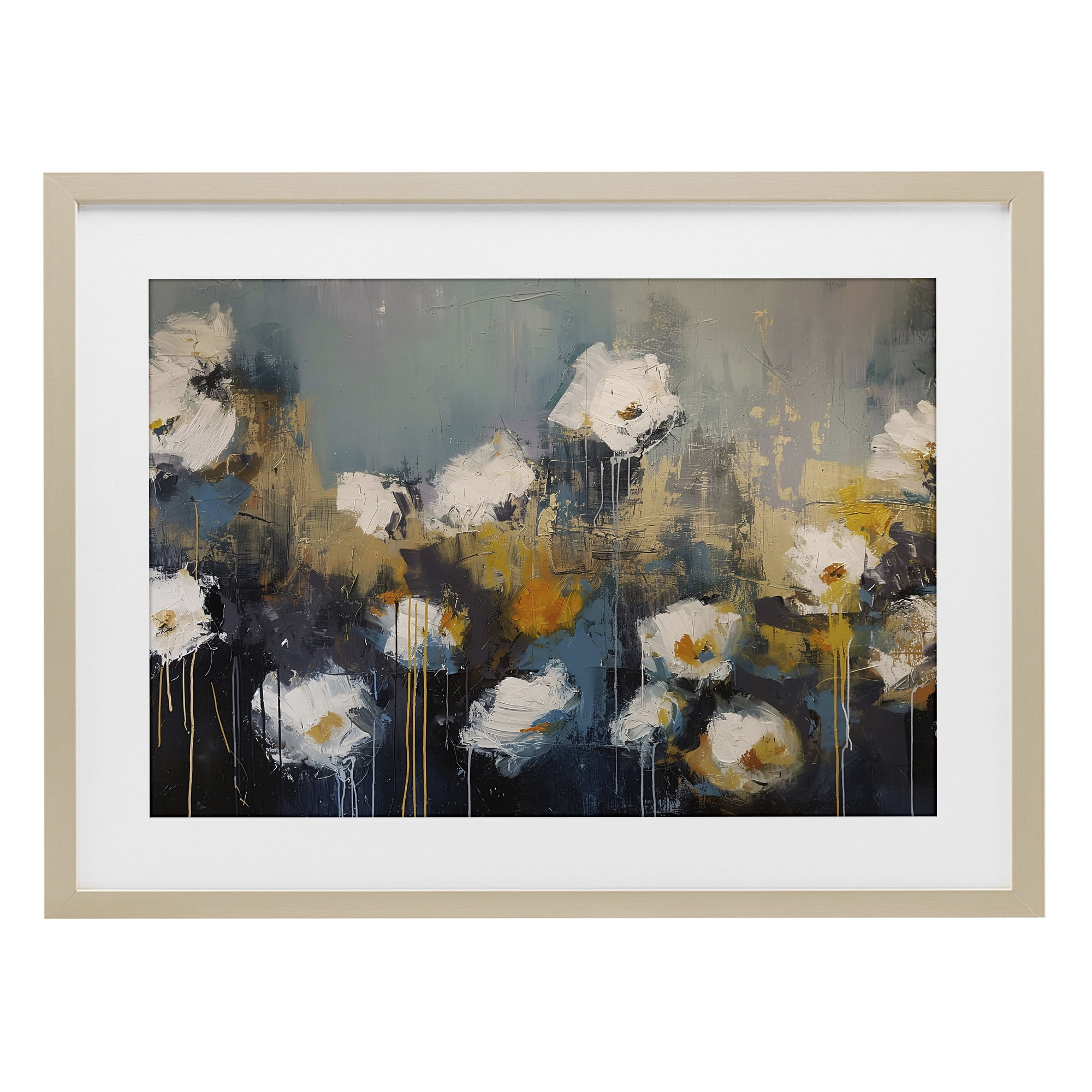Stupell Industries Contemporary Paint Drip Blossoms Birch Framed Print Under Glass, design by Jacky Ngan