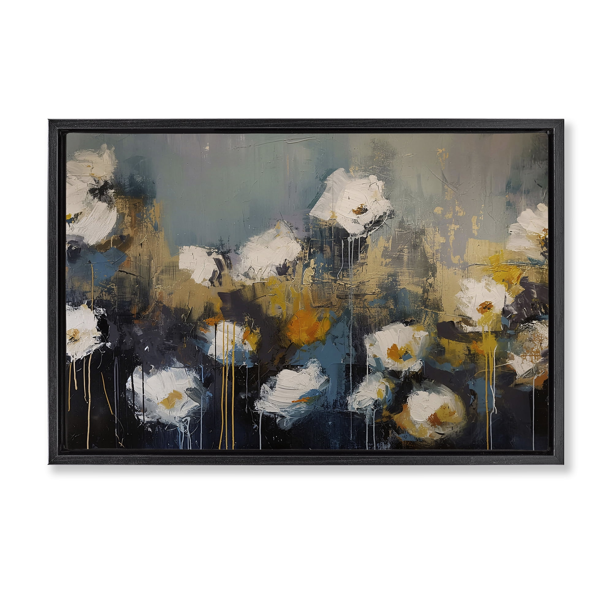 Stupell Industries Contemporary Paint Drip Blossoms Black Framed Floater Canvas Wall Art, design by Jacky Ngan