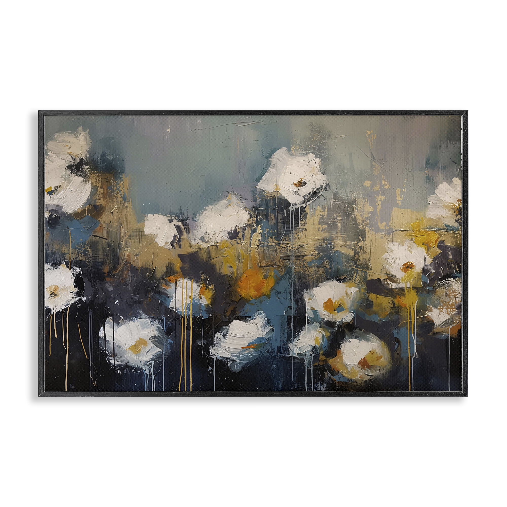 Stupell Industries Contemporary Paint Drip Blossoms Black Framed Giclee Art, design by Jacky Ngan