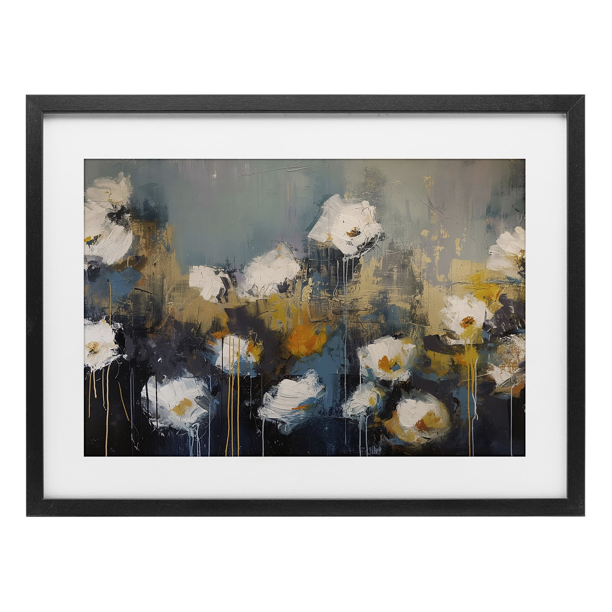 Stupell Industries Contemporary Paint Drip Blossoms Black Framed Print Under Glass, design by Jacky Ngan