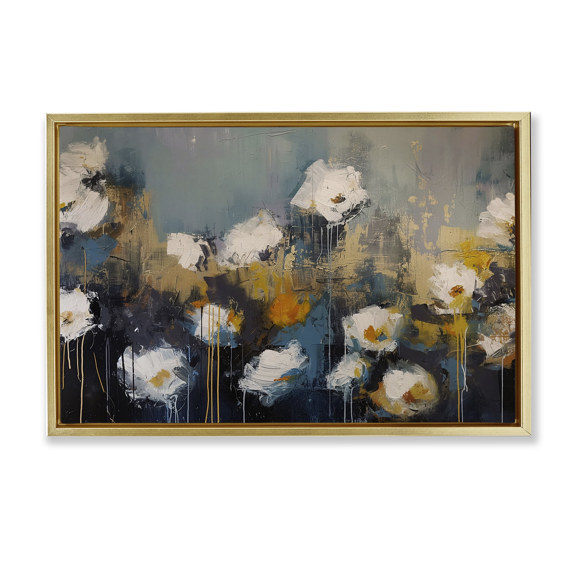 Stupell Industries Contemporary Paint Drip Blossoms Gold Framed Floater Canvas Wall Art, design by Jacky Ngan
