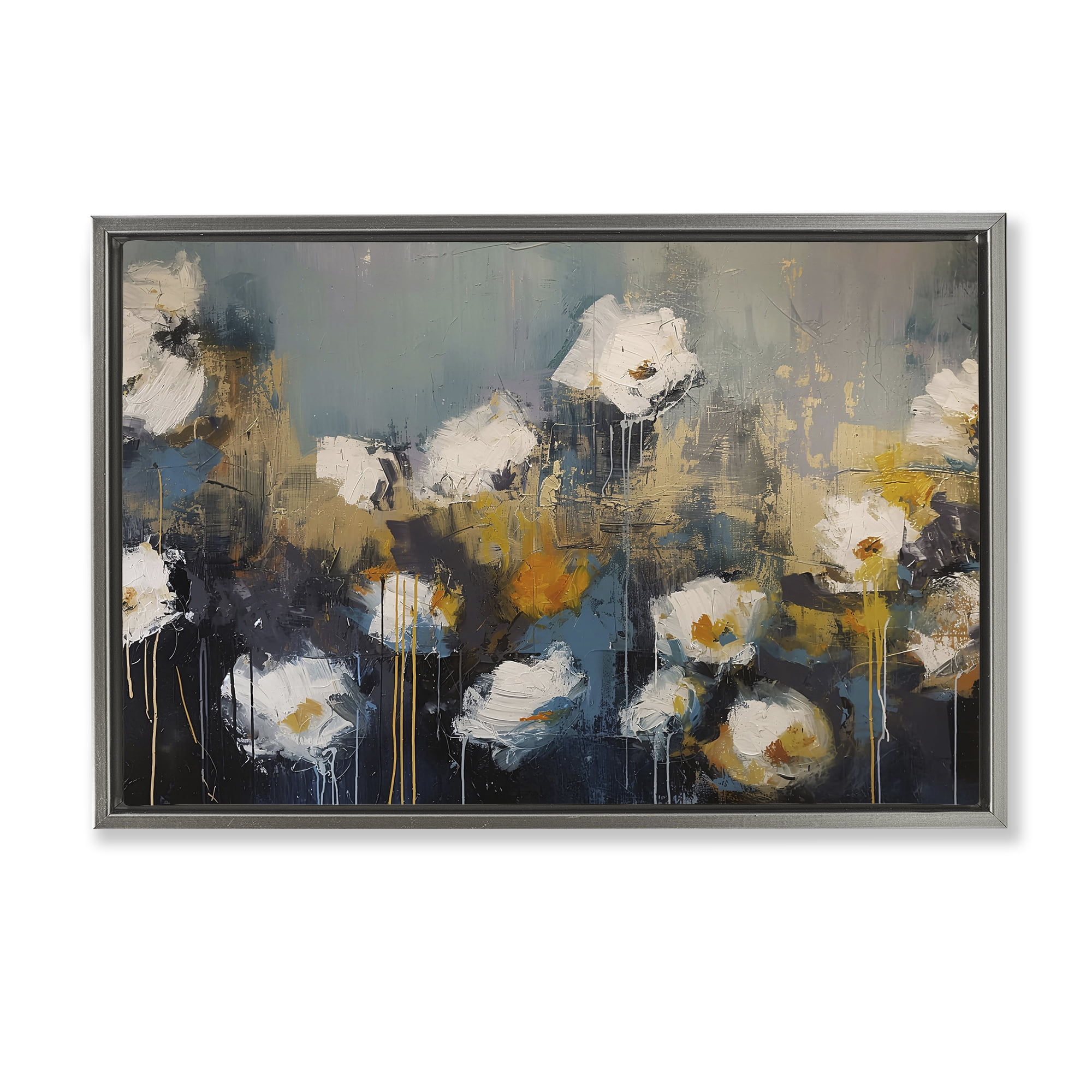 Stupell Industries Contemporary Paint Drip Blossoms Gray Framed Floater Canvas Wall Art, design by Jacky Ngan