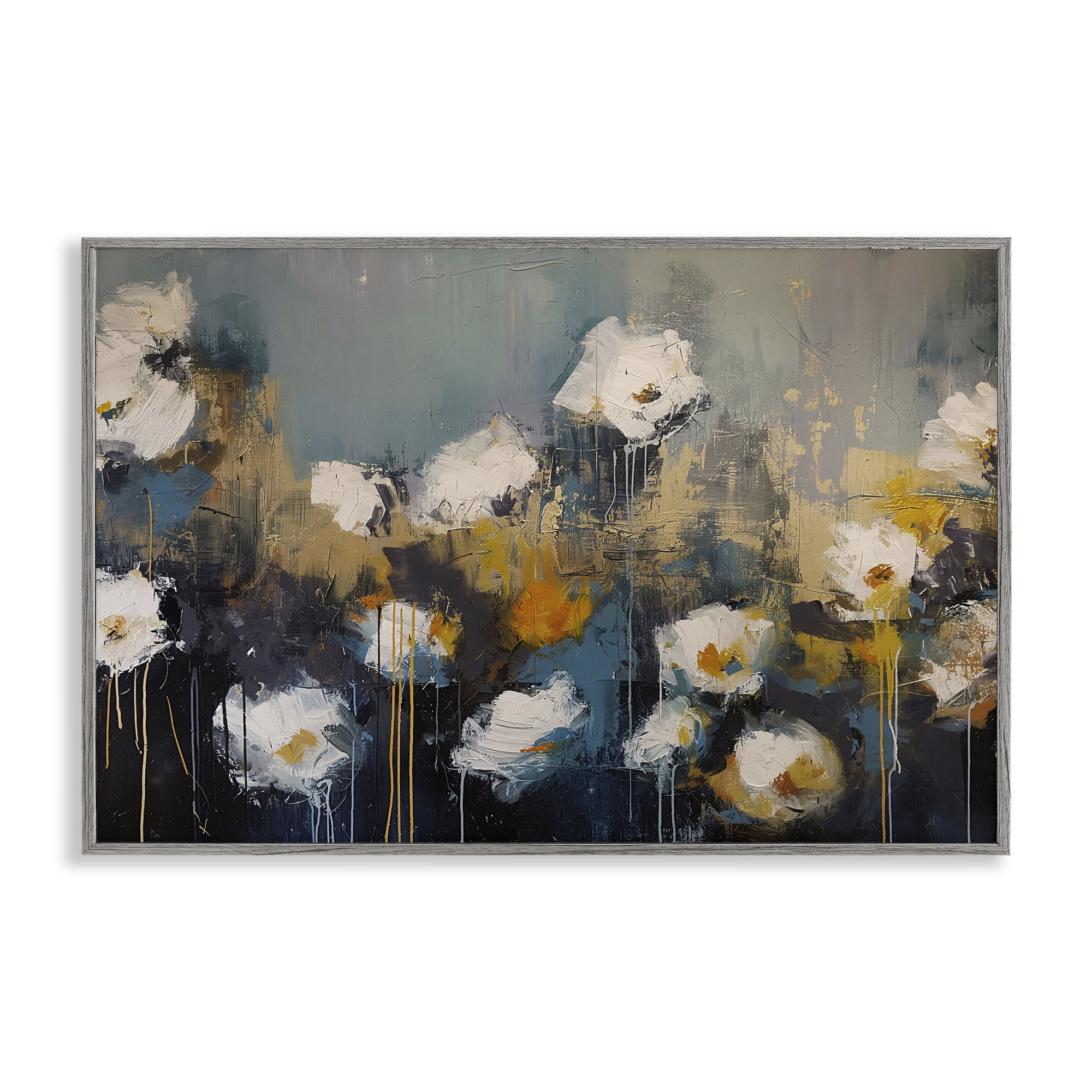 Stupell Industries Contemporary Paint Drip Blossoms Gray Framed Giclee Art, design by Jacky Ngan