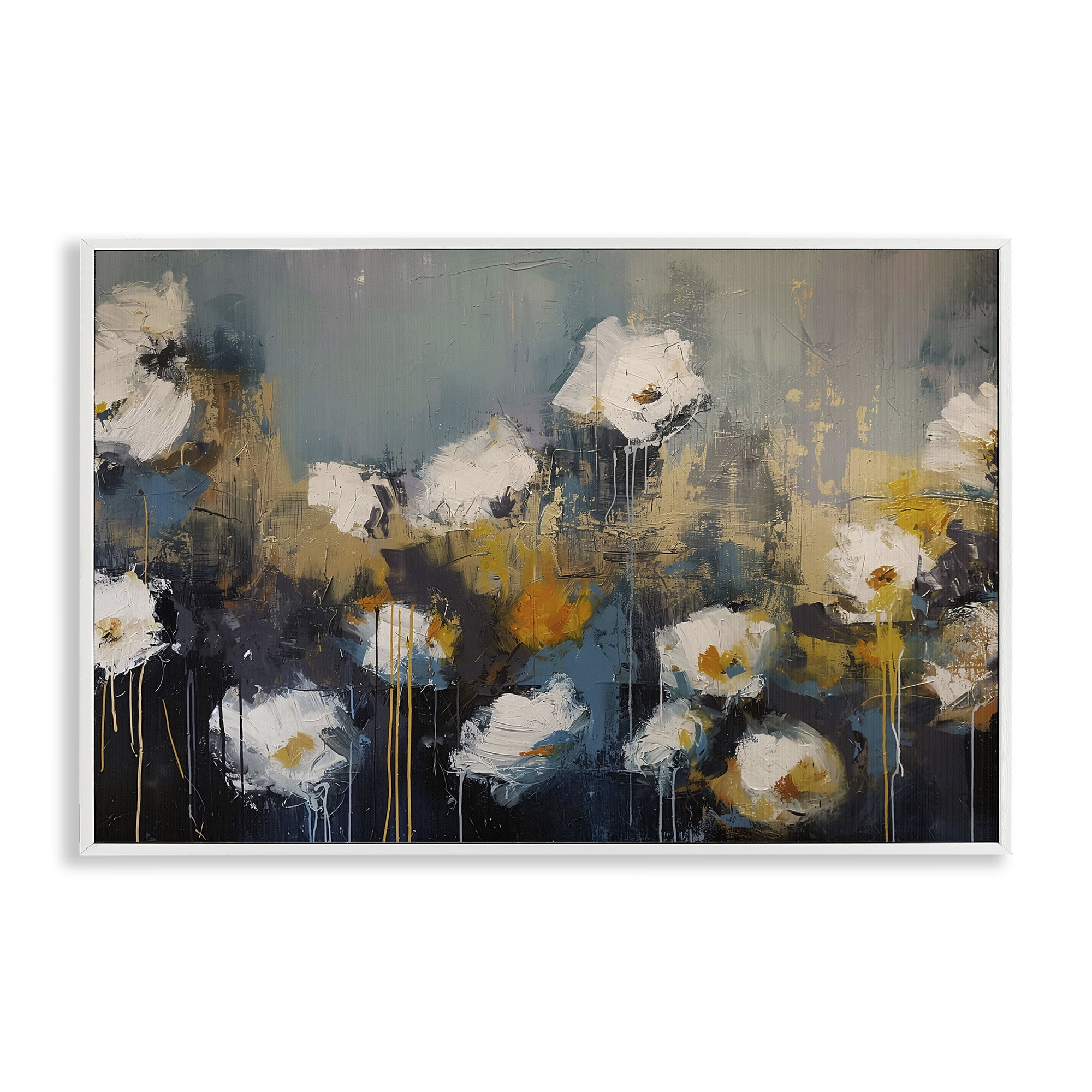 Stupell Industries Contemporary Paint Drip Blossoms White Framed Giclee Art, design by Jacky Ngan
