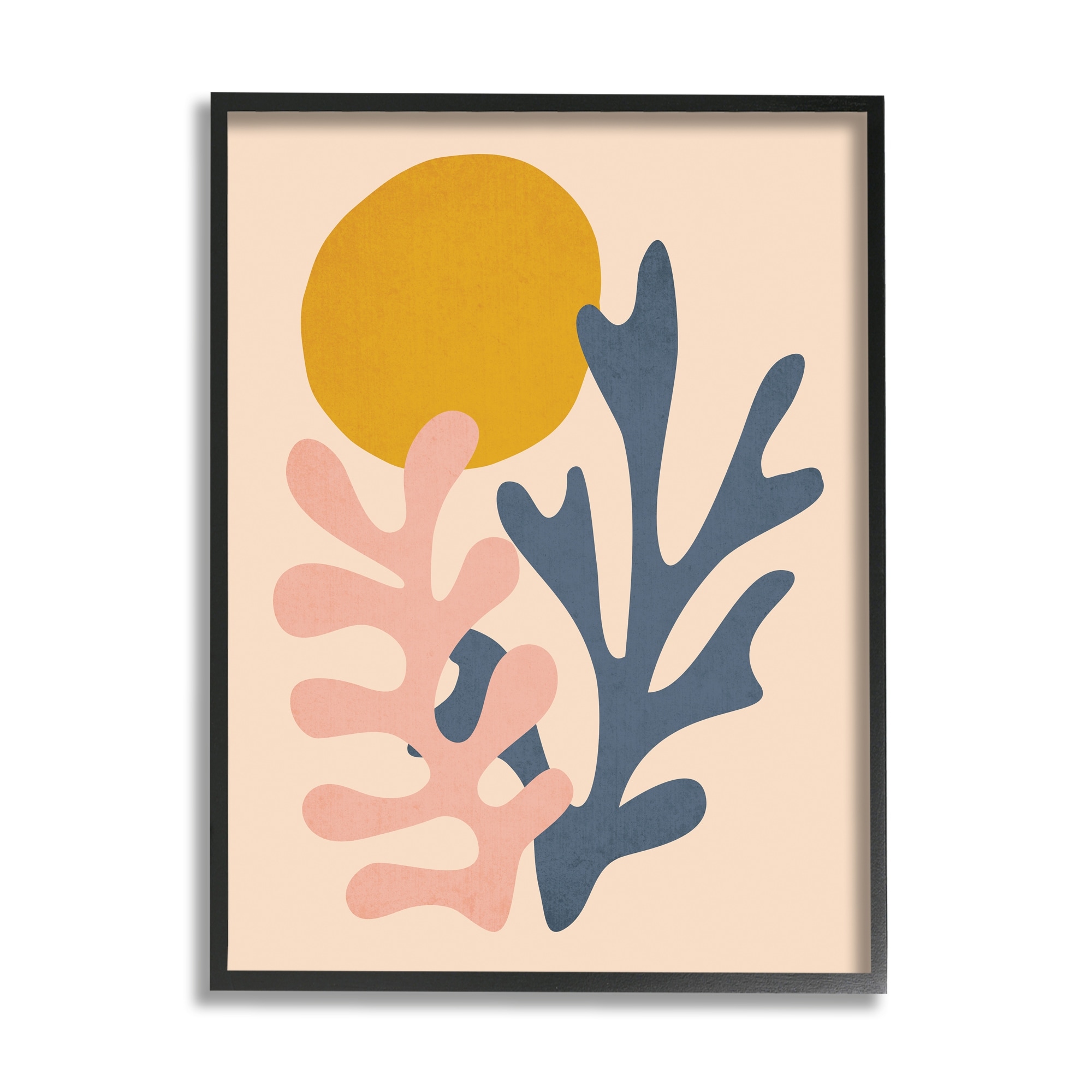 Stupell Industries Contemporary Pastel Leaf Forms Abstract Sun Shape Graphic Art Black Framed Art Print Wall Art, Design by JJ Design House LLC