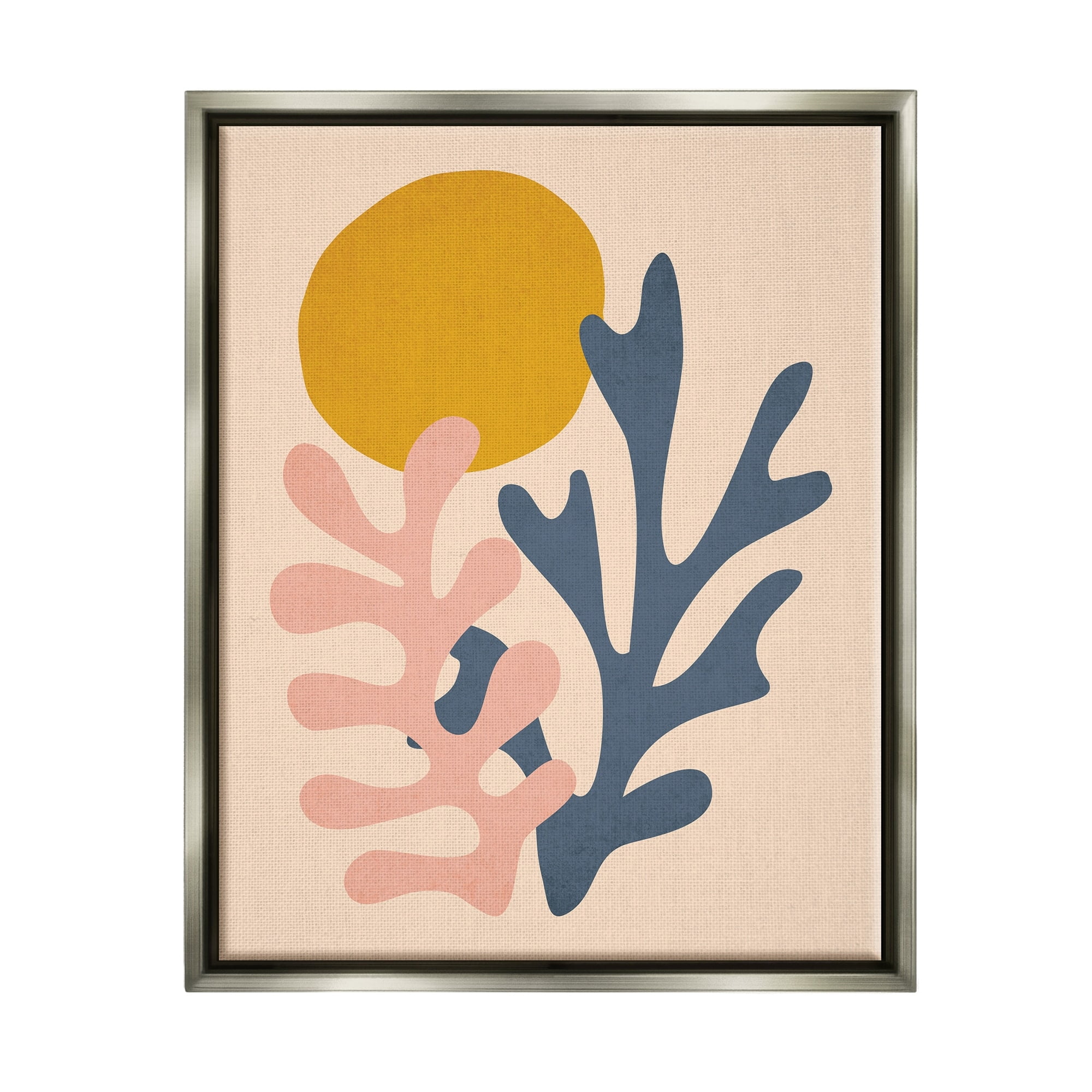 Stupell Industries Contemporary Pastel Leaf Forms Abstract Sun Shape Graphic Art Luster Gray Floating Framed Canvas Print Wall Art, Design by JJ Design House LLC