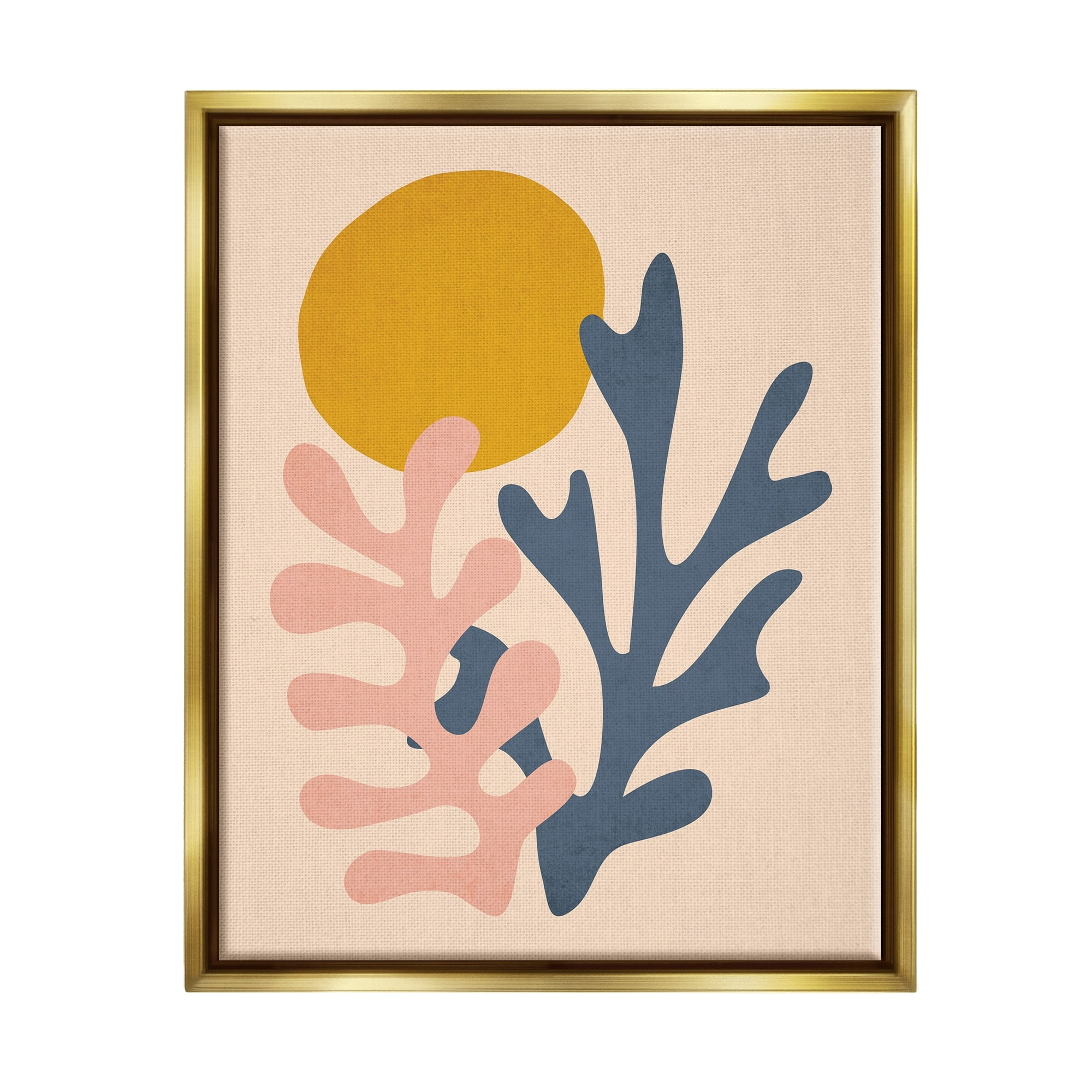 Stupell Industries Contemporary Pastel Leaf Forms Abstract Sun Shape Graphic Art Metallic Gold Floating Framed Canvas Print Wall Art, Design by JJ Design House LLC