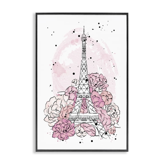 Stupell Industries Contemporary Peony Paris Eiffel Tower Black Framed Giclee Art, 12 x 18, by Martina Pavlova