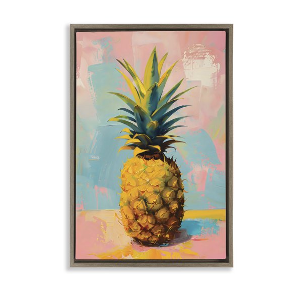Stupell Industries Contemporary Pineapple Dream over Pink Blue Brown Floating Frame Canvas Art, 21 x 31, by LSR Design Studio