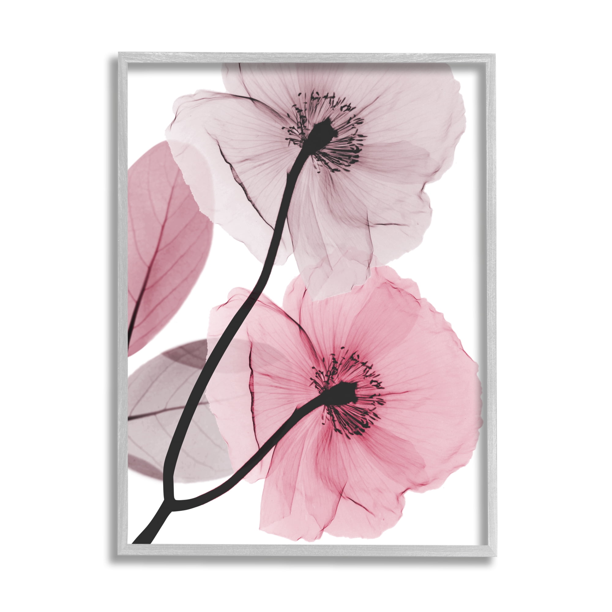 Stupell Industries Contemporary Pink Poppies Botanical & Floral Painting Gray Framed Art Print Wall Art, 16 x 20