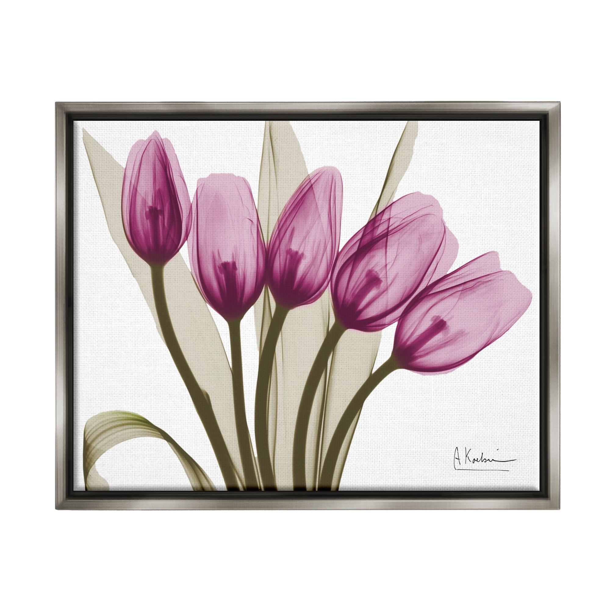 Stupell Industries Contemporary Pink Tulips Botanical & Floral Photography Gray Floater Framed Art Print Wall Art, 21 x 17