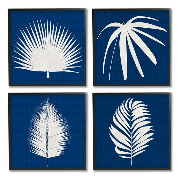 Stupell Industries Contemporary Plant Leaf Silhouettes Graphic Art Black Framed Art Print Wall Art, Set of 4, Design by Susan Jill