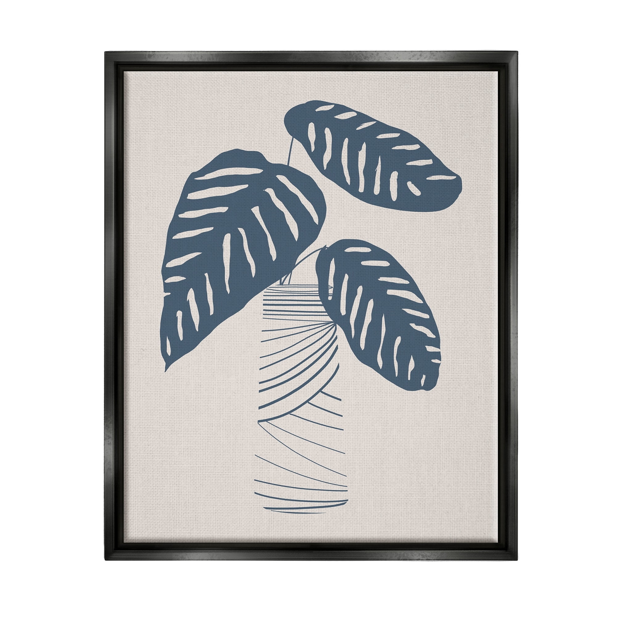 Stupell Industries Contemporary Plant Leaves Abstract Stripe Shapes Design Graphic Art Jet Black Floating Framed Canvas Print Wall Art, Design by Daniela Santiago