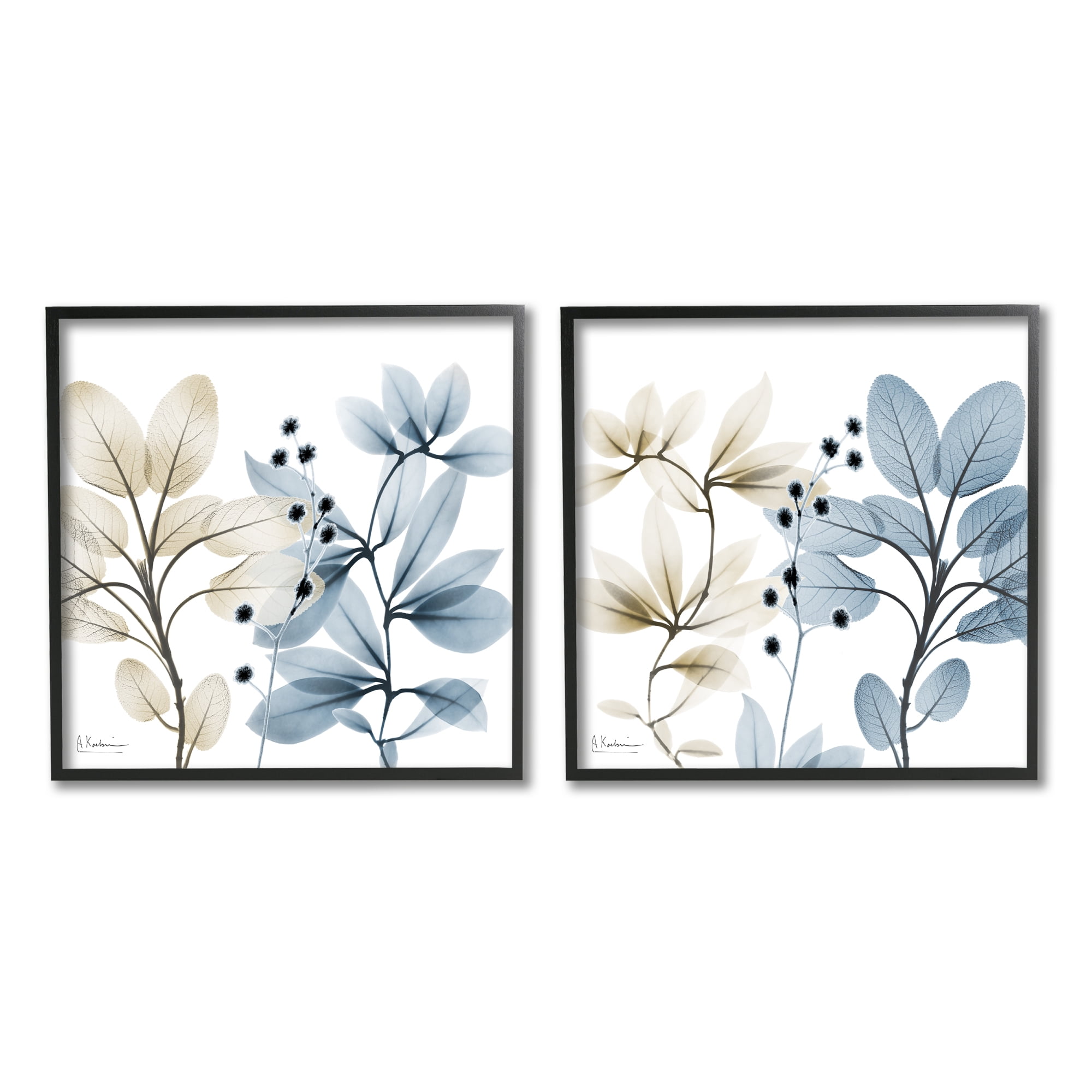 Stupell Industries Contemporary Plant Sprigs Botanical & Floral Painting Black Framed Art Print Wall Art, 17 x 17, Set of 2