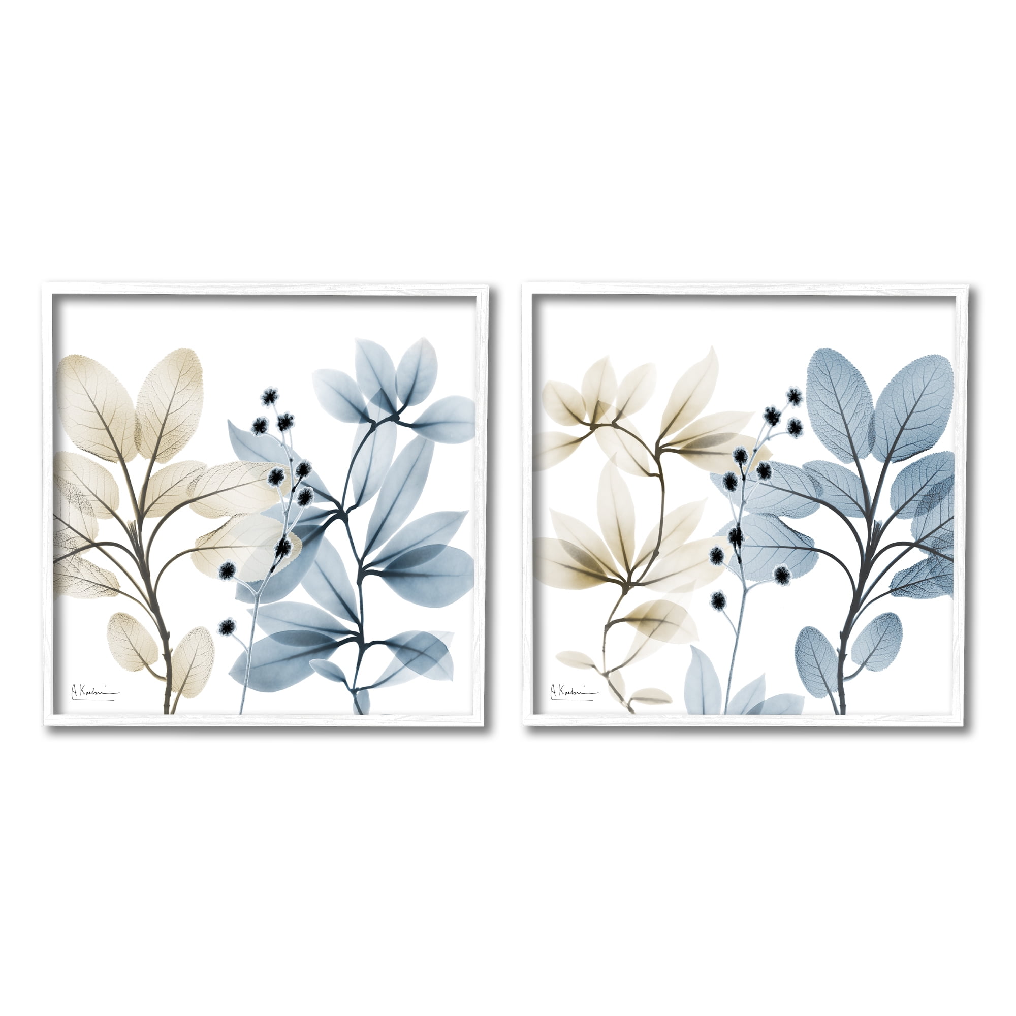 Stupell Industries Contemporary Plant Sprigs Botanical & Floral Painting White Framed Art Print Wall Art, 12 x 12, Set of 2