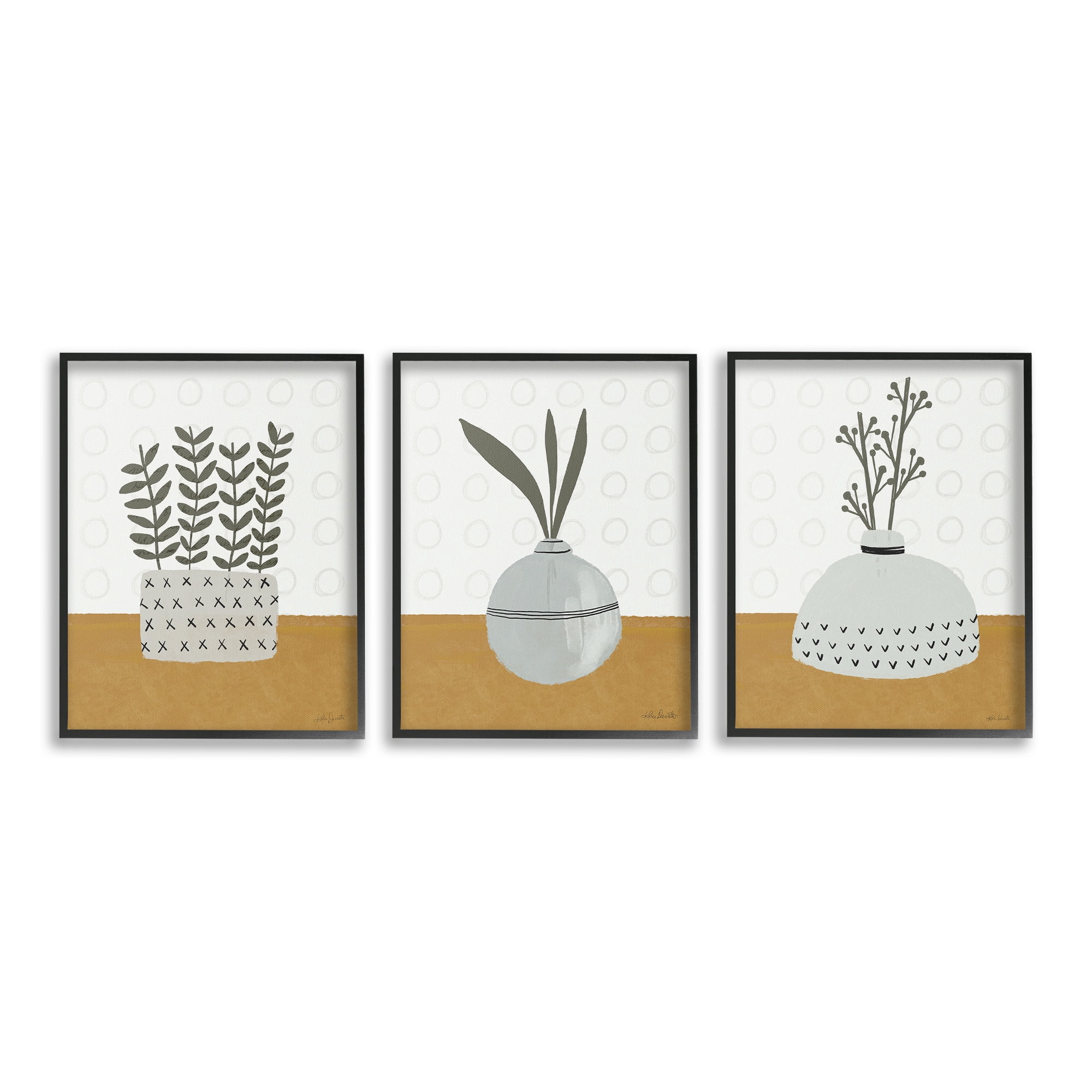 Stupell Industries Contemporary Plant Vases Botanical & Floral Painting Black Framed Art Print Wall Art, 24 x 30, Set of 3