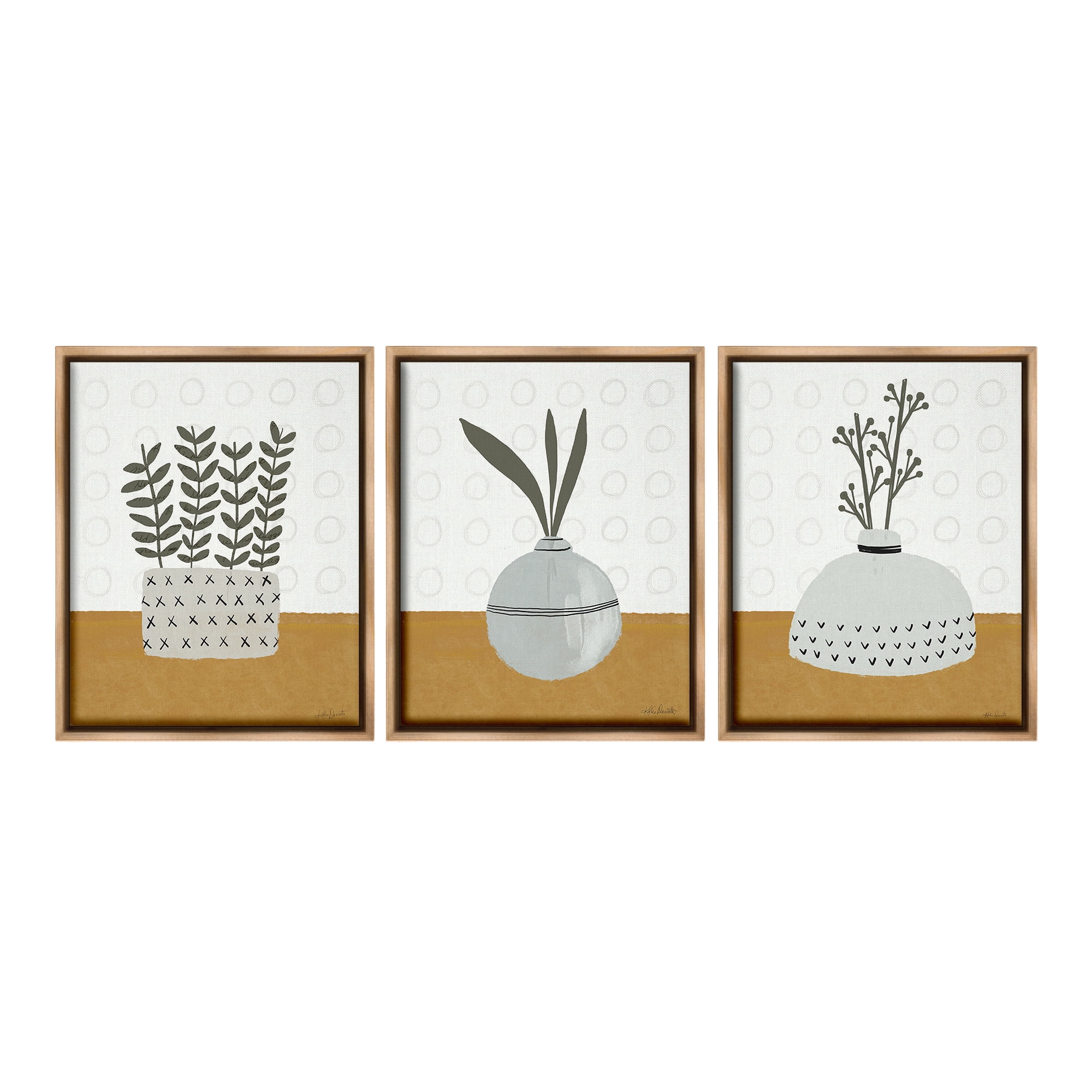 Stupell Industries Contemporary Plant Vases Botanical & Floral Painting Brown Floater Framed Canvas Art Print Wall Art, 25 x 31, Set of 3