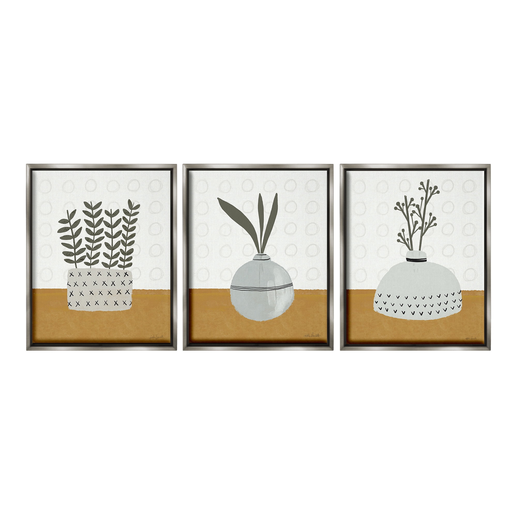 Stupell Industries Contemporary Plant Vases Botanical & Floral Painting Gray Floater Framed Canvas Art Print Wall Art, 25 x 31, Set of 3