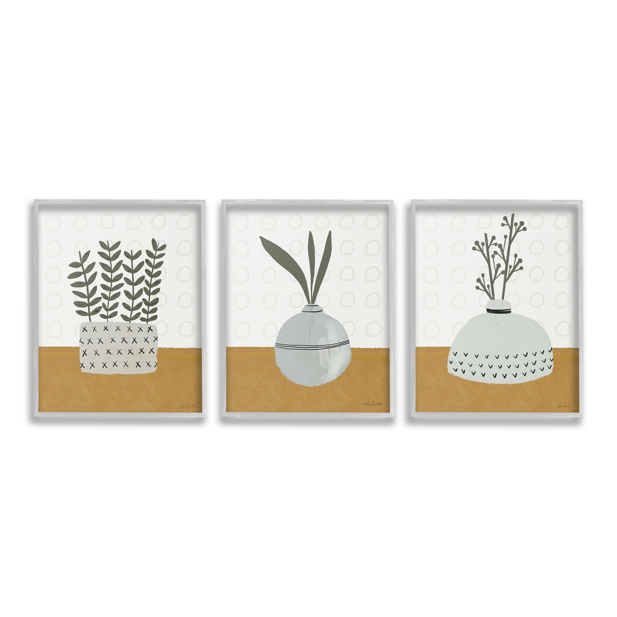 Stupell Industries Contemporary Plant Vases Botanical & Floral Painting Gray Framed Art Print Wall Art, 24 x 30, Set of 3