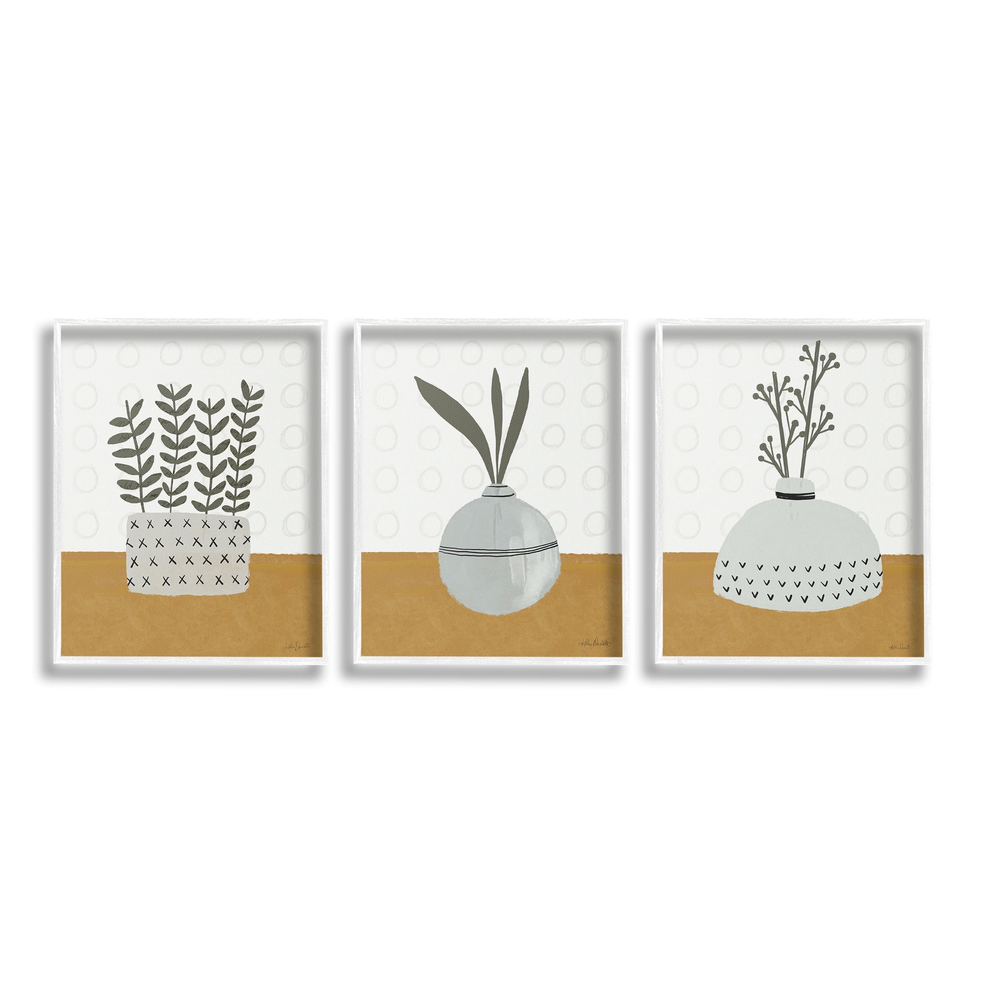 Stupell Industries Contemporary Plant Vases Botanical & Floral Painting White Framed Art Print Wall Art, 24 x 30, Set of 3