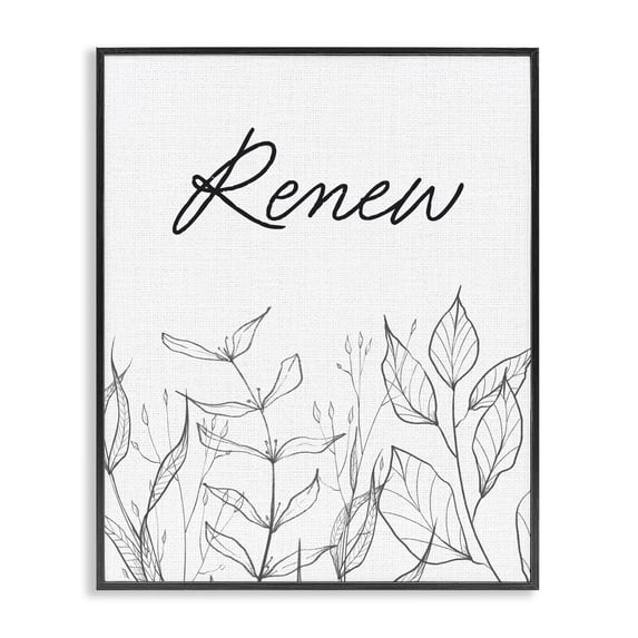 Stupell Industries Contemporary Renew with Leaf Outlines Black Framed Giclee Art, 11 x 14, by Lettered and Lined
