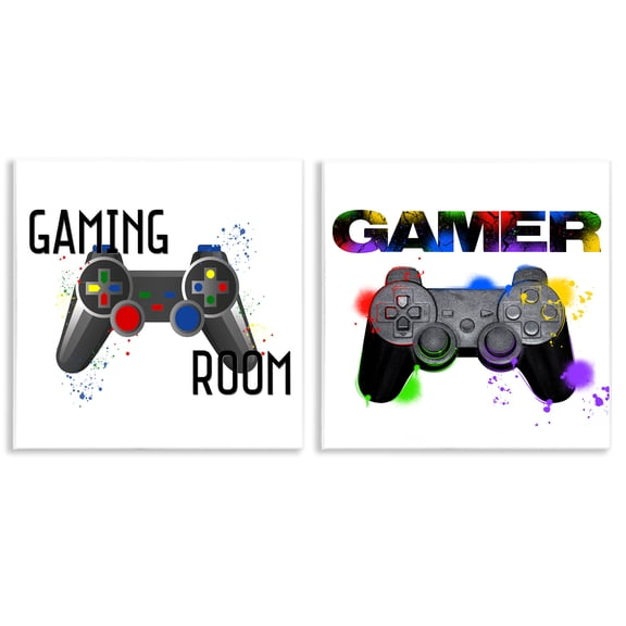 Stupell Industries Contemporary Retro Gaming Room Control 2pc Wall Plaque Art Set, 12 x 12 each, by Marcus Prime