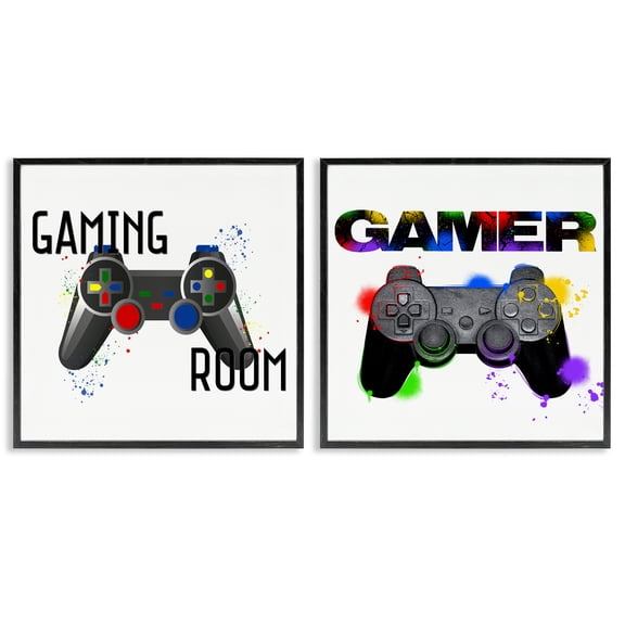 Stupell Industries Contemporary Retro Gaming Room Control Black 2pc Framed Giclee Art Set, 24 x 24 each, by Marcus Prime