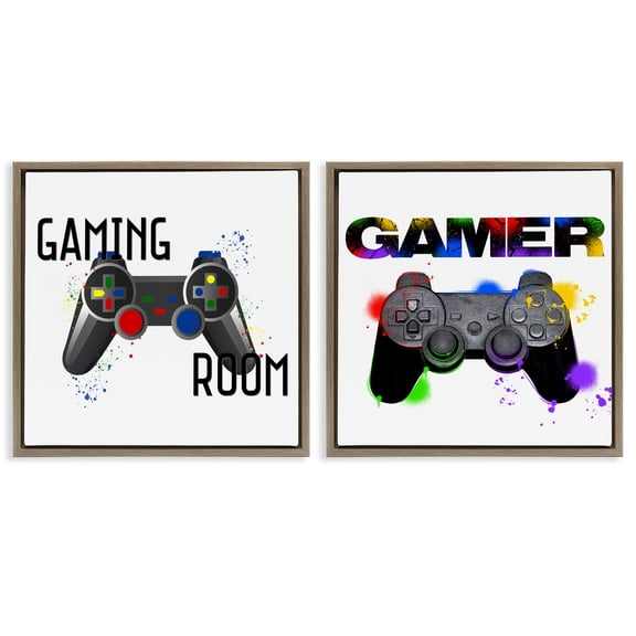 Stupell Industries Contemporary Retro Gaming Room Control Brown 2pc Floating Frame Art Set, 25 x 25 each, by Marcus Prime