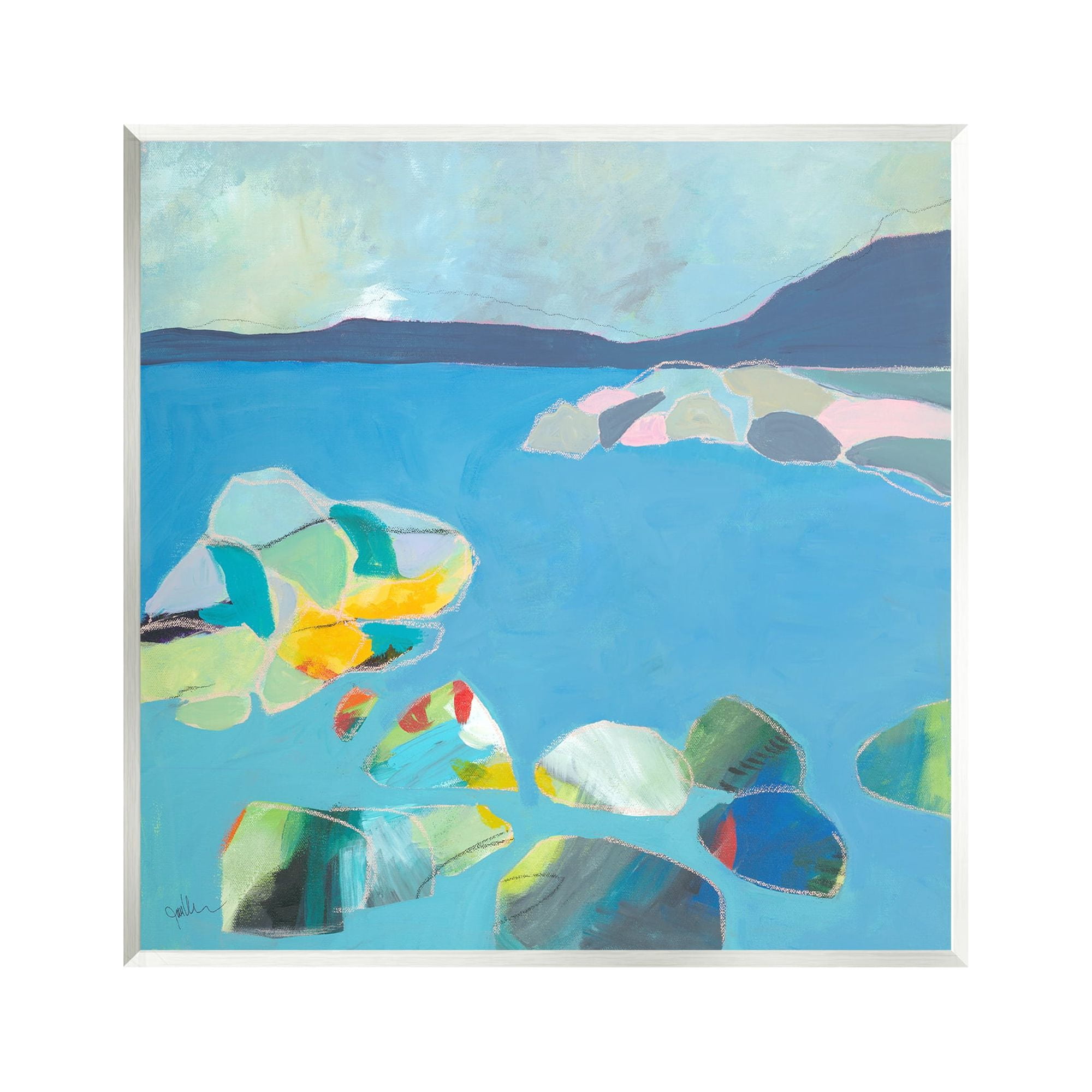 Stupell Industries Contemporary Rocks in Bay Landscape Painting Unframed Art Print Wall Art, 12 x 12