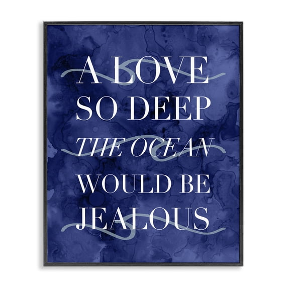 Stupell Industries Contemporary Romanic Ocean Love Serif Text Watery Background Black Framed Giclee Art, 11 x 14, by Lil' Rue