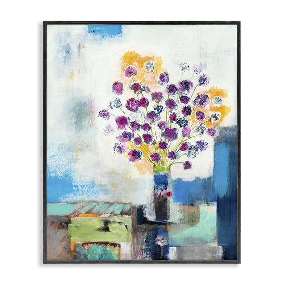 Stupell Industries Contemporary Rose Flowers Abstract Color Patchwork Black Framed Giclee Art, 16 x 20, by Jill Martin
