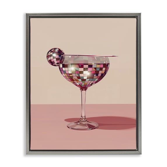 Stupell Industries Contemporary Rosy Hued Disco Drink Gray Floating Frame Canvas Art, 17 x 21, by Arlington Prints