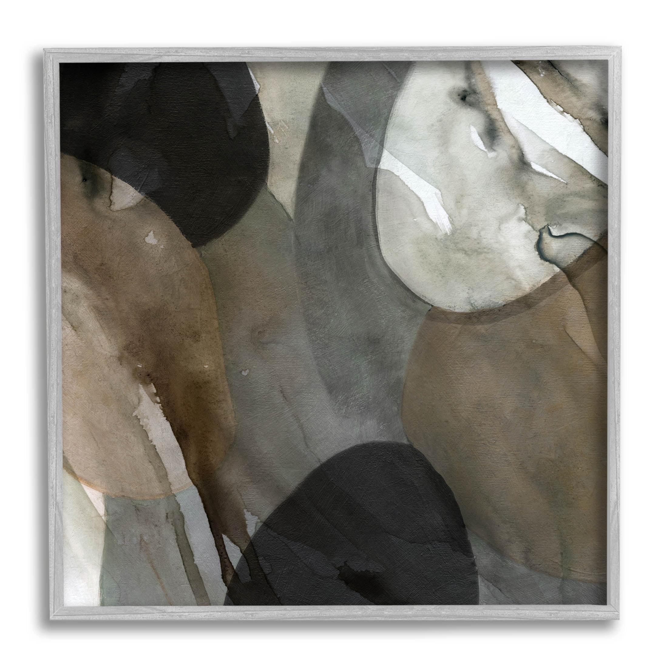 Stupell Industries Contemporary Round Layered Shapes Painting Gray Framed Art Print Wall Art, Design by Carol Robinson