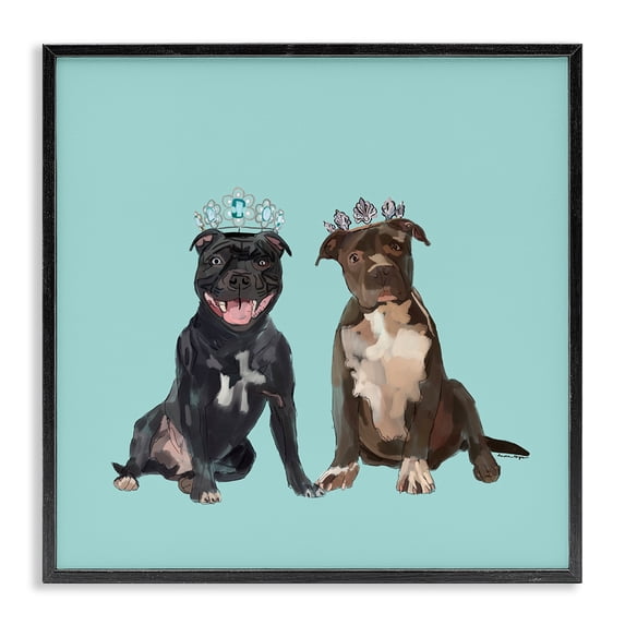 Stupell Industries Contemporary Royal Pit Bulls with Crowns Black Framed Giclee Art, 17 x 17, by Amelia Noyes