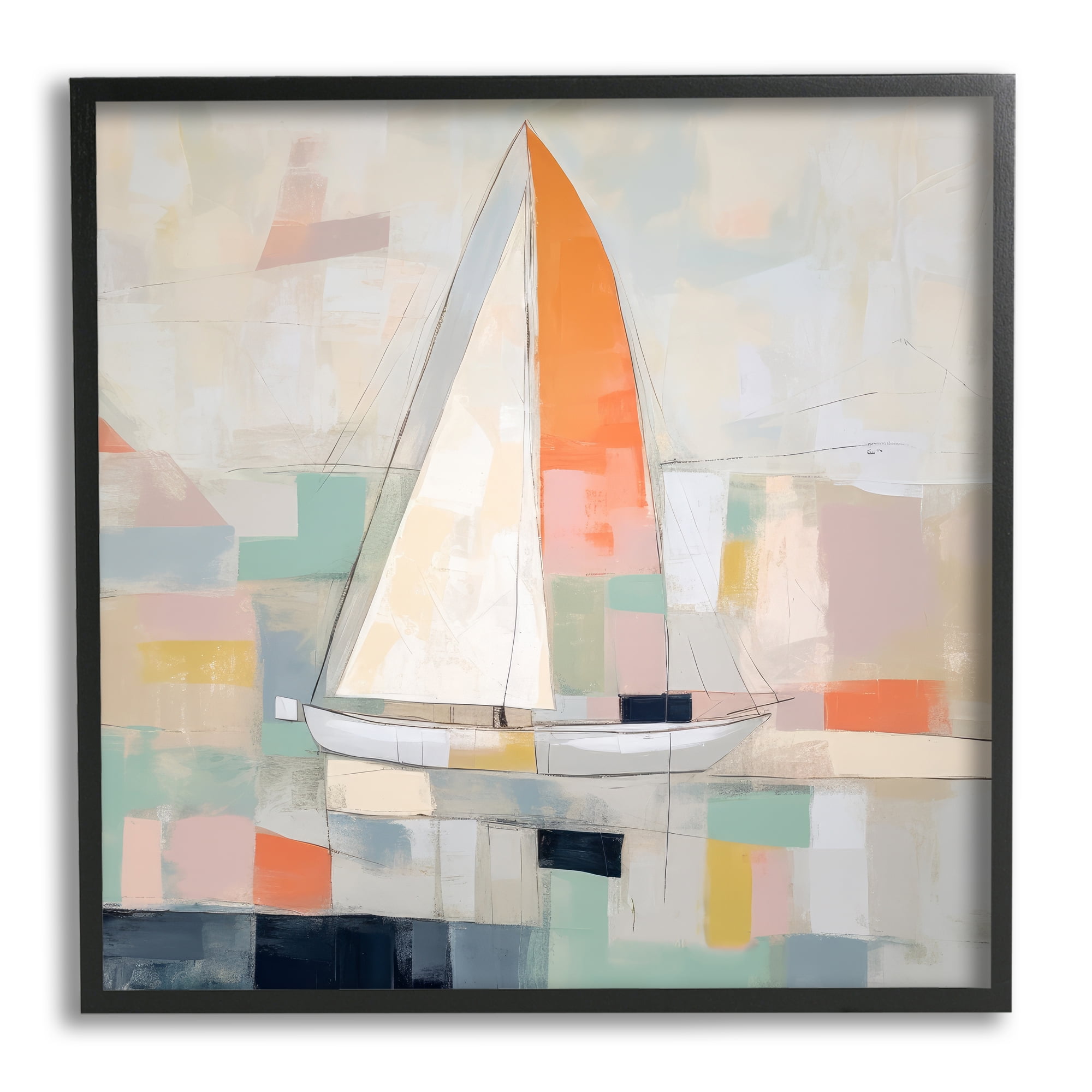 Stupell Industries Contemporary Sailboat Painting Abstract Painting Black Framed Art Print Wall Art, 24 x 24