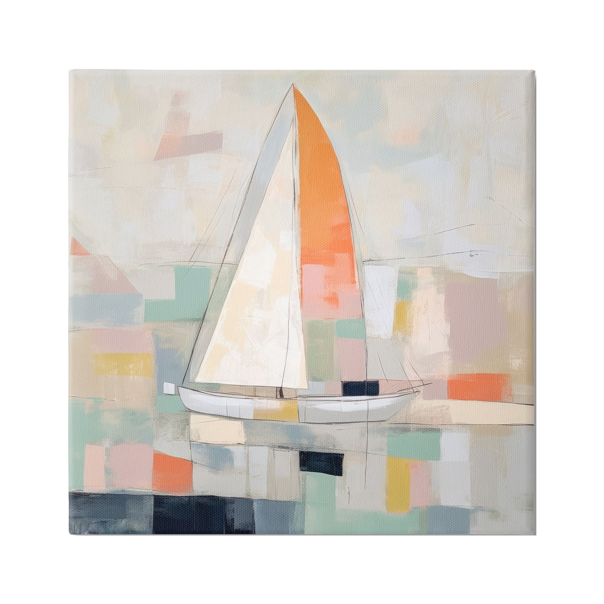 Stupell Industries Contemporary Sailboat Painting Abstract Painting Gallery Wrapped Canvas Art Print Wall Art, 17 x 17