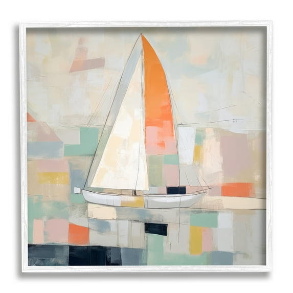 Stupell Industries Contemporary Sailboat Painting Abstract Painting White Framed Art Print Wall Art, 17 x 17